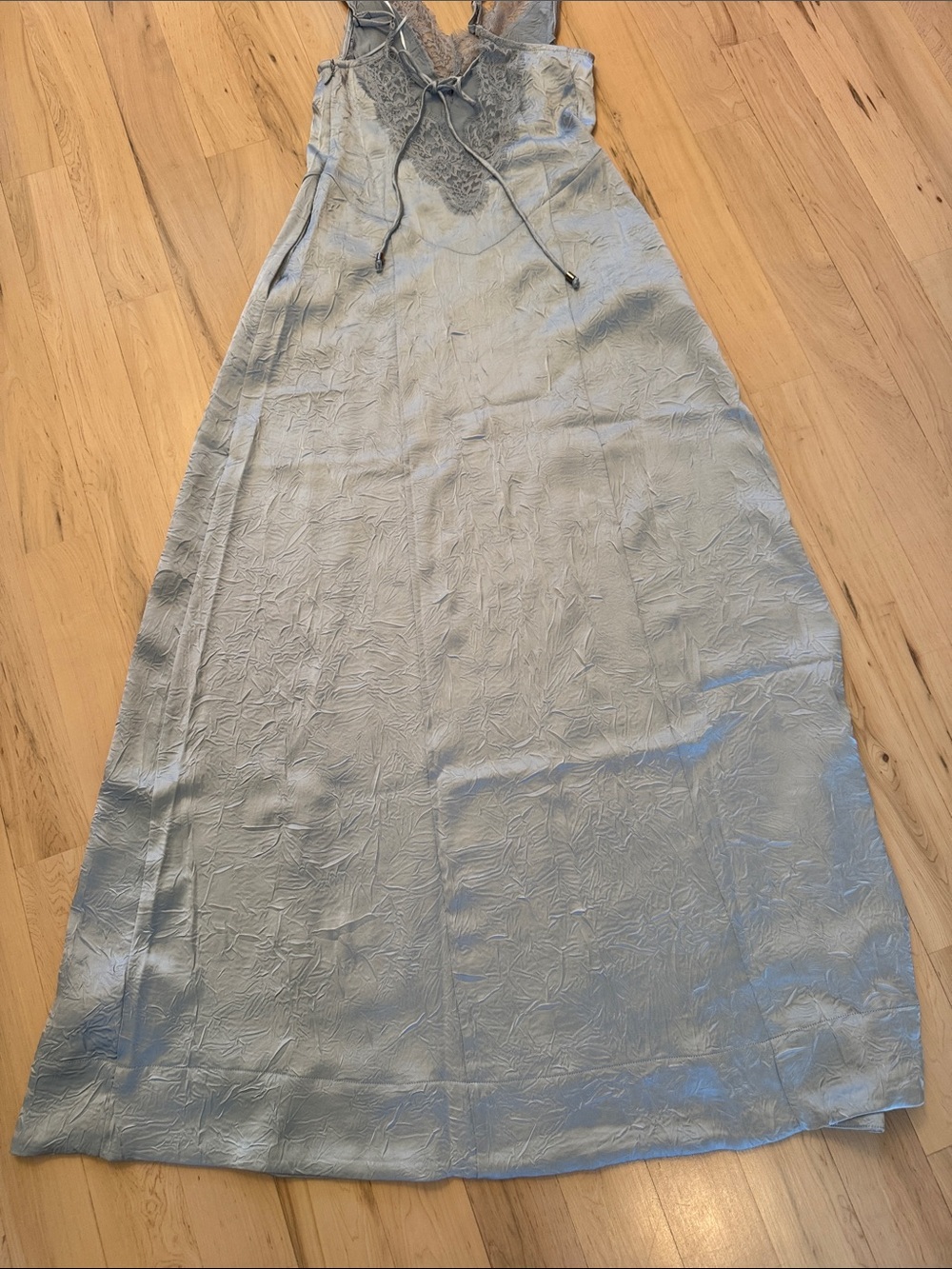 Free People-Maybe Forever Gray Blue Maxi Slip Dress-Boho-Lace Inlay-New-Size 0 - Picture 7 of 10